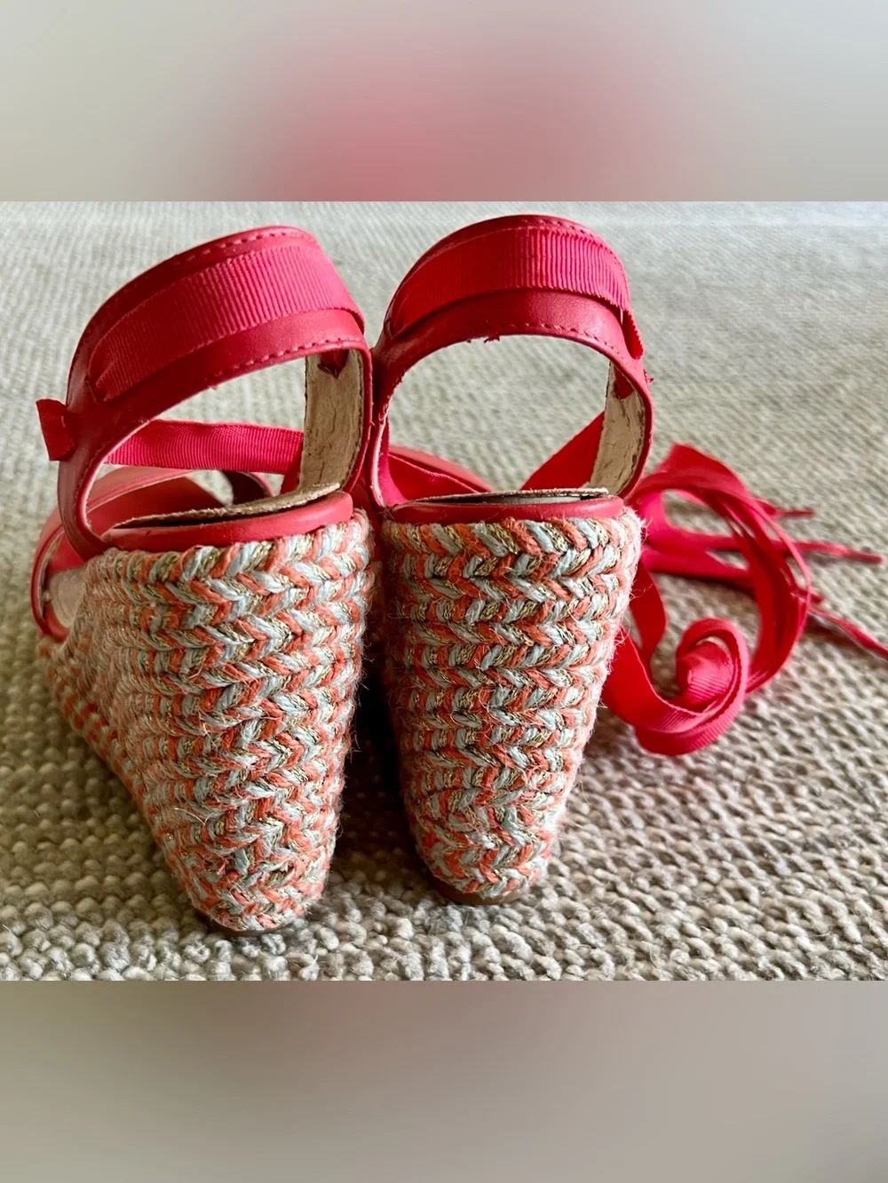Vanessa Wu Orange/Pink Espadrilles Wedges Platform Sandals